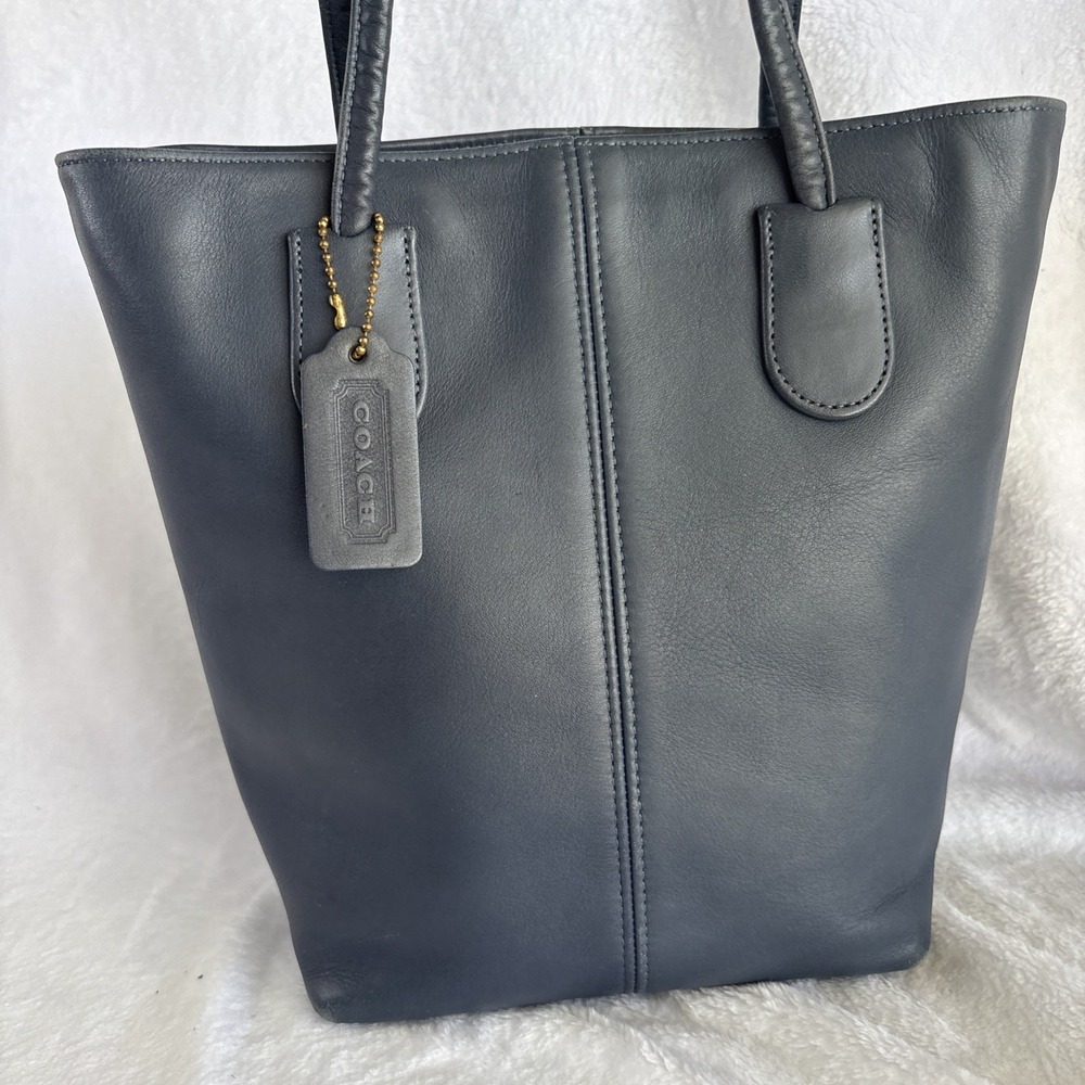 Vintage COACH Mini Lunch Tote Blue Leather Small Bag Hangtag 4068 90s USA - Picture 2 of 16
